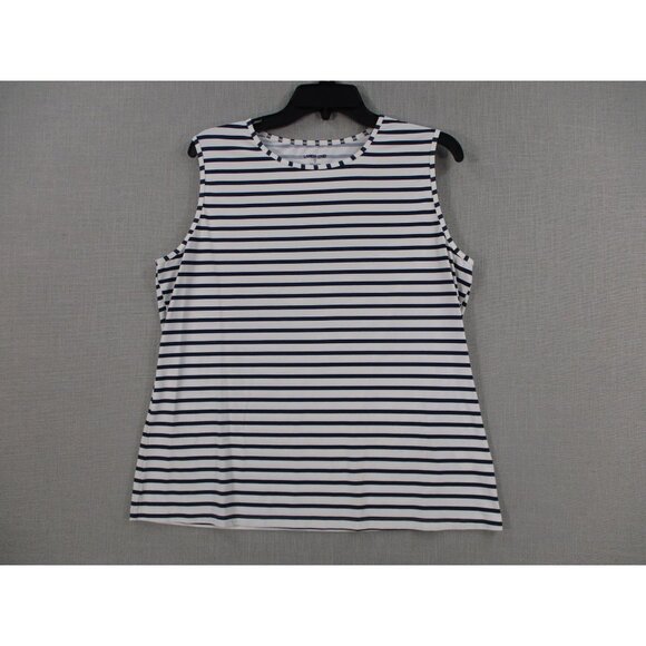 Lands End Striped Sleeveless Nautical Tank Top Xl/18 Navy White Nylon Blend - Picture 1 of 7